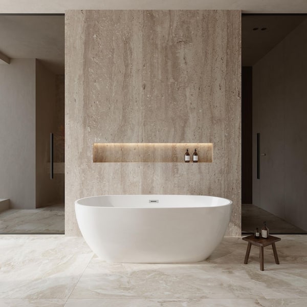 Juno 5.6 ft. Acrylic Flatbottom Non-Whirlpool Bathtub in White with Polished Chrome Trim