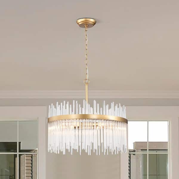Jojospring Elsa 5-Light Shiny Bronze Clear Glass Bars Drum Chandelier for Bedroom with No Bulbs Included