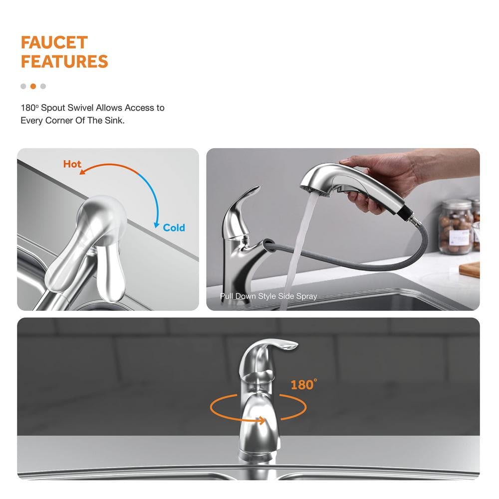 25-Inch Stainless Steel Single Bowl Kitchen Sink with Pull-Out Faucet