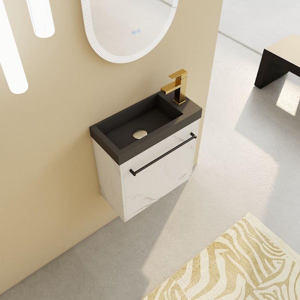 Anky 19.7 in. W x 9.9 in. D x 21.3 in. H Single Sink Bath Vanity in White+Black with Black Resin Top