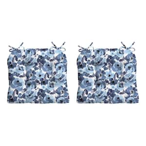 20 in. x 18 in. Blue Garden Floral Tufted Outdoor Seat Cushion (2-Pack)