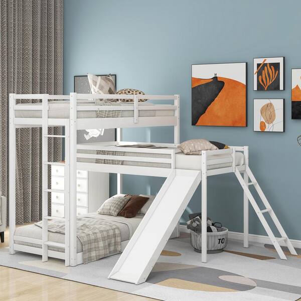 L Shaped Twin Over Triple Bunk Bed, Home Depot Bunk Bed Ladder