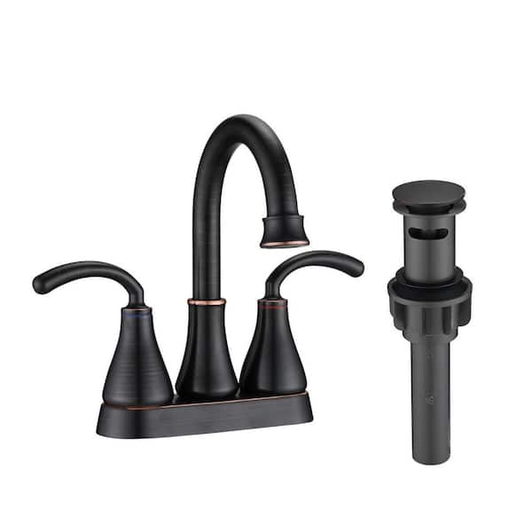 Miscool Cortney 4 in. Centerset Double Handle High-Arc Bathroom Faucet Combo Kit with Pop-up Drain Assembly in Oil Rubbed Bronze