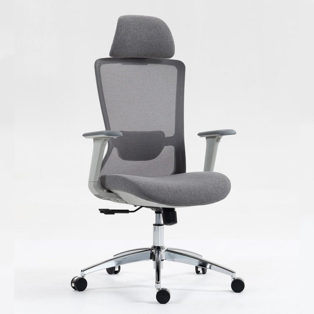 Elijah Mesh Swivel Office Chair Ergonomic Task Chair in Grey with Adjustable Lumbar Support, High Back and Headrest