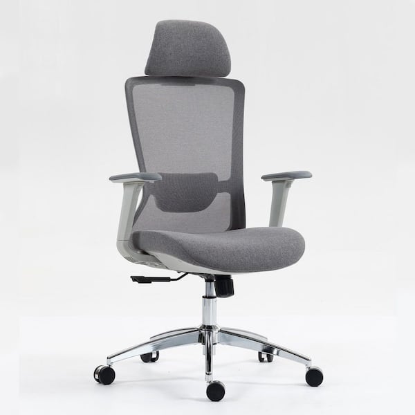 Elijah Mesh Swivel Office Chair Ergonomic Task Chair in Grey with Adjustable Lumbar Support, High Back and Headrest