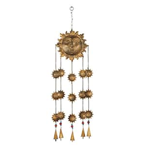 37 in. Brass Metal Moon Windchime with Beads