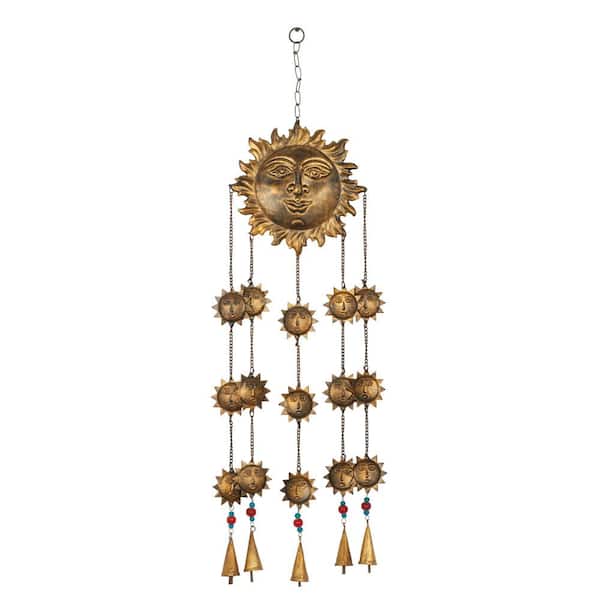 Litton Lane 37 in. Brass Metal Moon Windchime with Beads