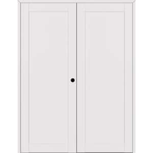 1-Panel Shaker 72 in. x 84 in. Left Active Snow-White Wood Composite Double Prehung Interior Door
