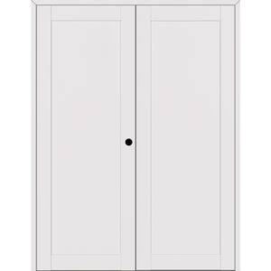 1-Panel Shaker 72 in. x 80 in. Left Active Snow-White Wood Composite Double Prehung Interior Door