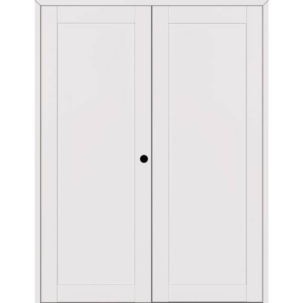 Belldinni 1-Panel Shaker 48 in. x 96 in. Left Active Snow-White Wood Composite Double Prehung Interior Door