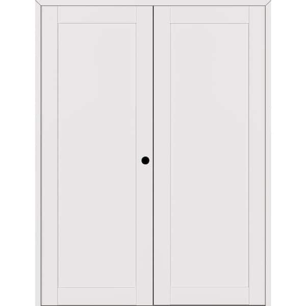 Belldinni 1 Panel Shaker 64 in. x 80 in. Left Active Snow White Wood Composite Double Prehung Interior Door
