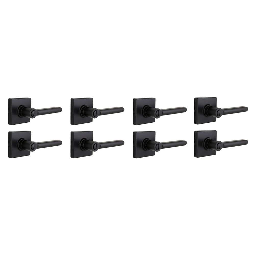 Tonebridge Matte Black Bed/Bath Door Lever with Square Rose 8-Pack