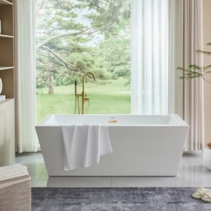 Tarbes 59 in. Acrylic Flatbottom Freestanding Bathtub in White/Titanium Gold