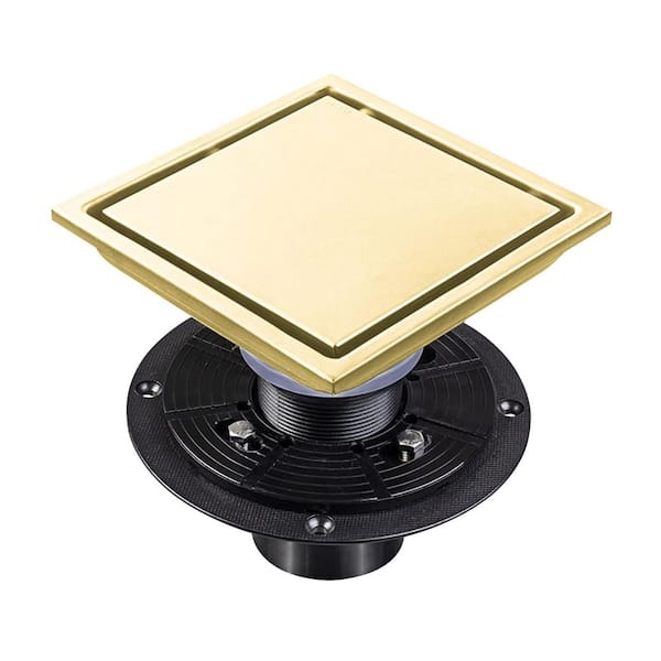 WELLFOR 6 in. x 6 in. Stainless Steel Square Shower Drain with Strainer in Brushed Gold