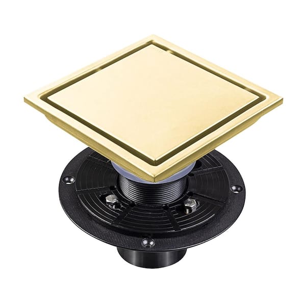 WELLFOR 6 in. x 6 in. Stainless Steel Square Shower Drain with Strainer in Brushed Gold