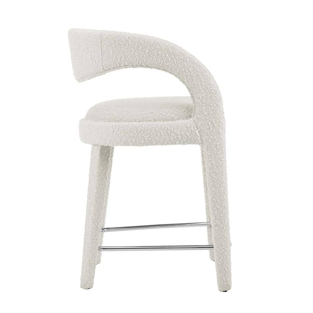 Ivory Boucle Upholstered Counter Stools with Curved Backrest, Set of Two