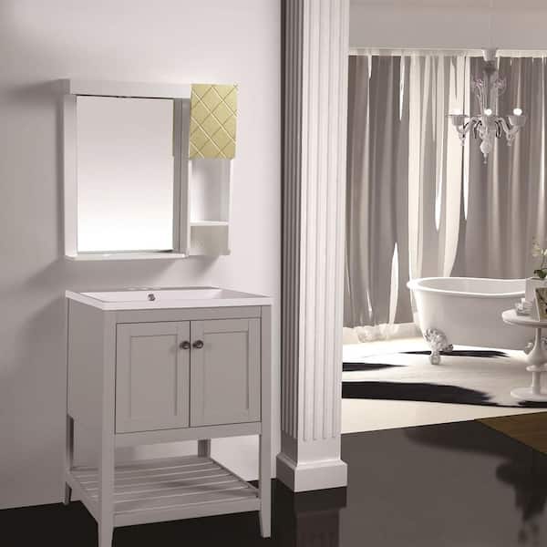 Satico 24 in.W x 18.in D. x 34 in. H Bath Vanity in Grey with Ceramic Vanity Top in White with White Basin