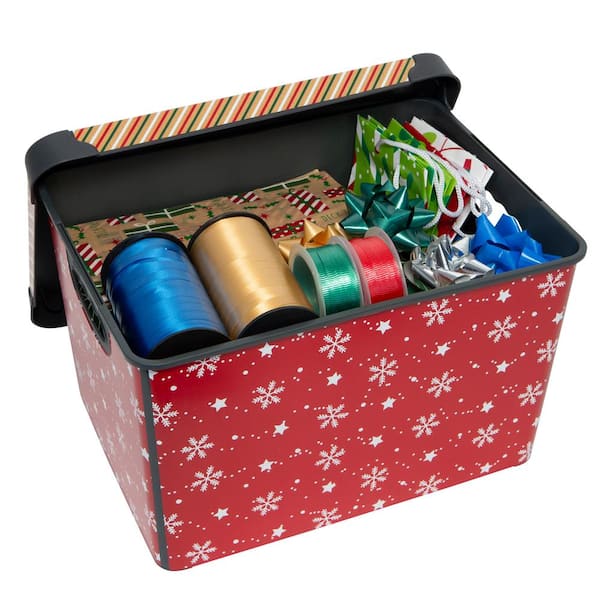 Simplify Santa's Elves Red Design Polypropylene Storage Tote Bin