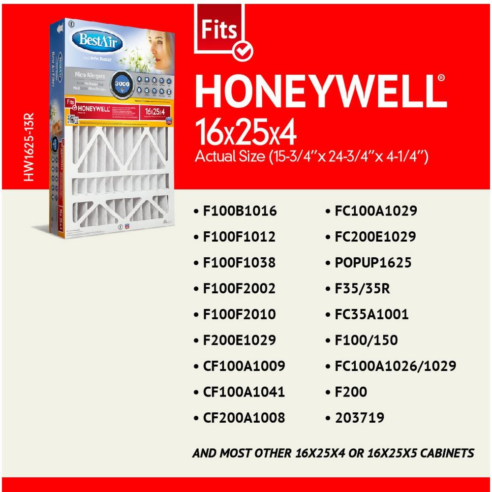 BestAir 16x25x4 MERV 13 Furnace Filter for Honeywell