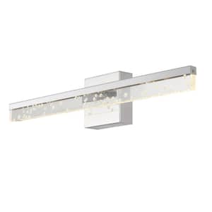 Mario 22 in. 1-Light Modern Contemporary 360-Degree Rotatable Seeded Acrylic Integrated LED Vanity Light, Chrome/Clear