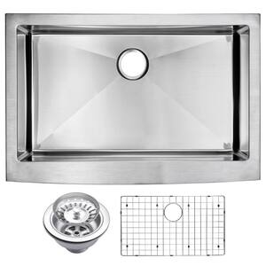 Farmhouse Apron Front Stainless Steel 33 in. Single Bowl Kitchen Sink with Strainer and Grid in Satin