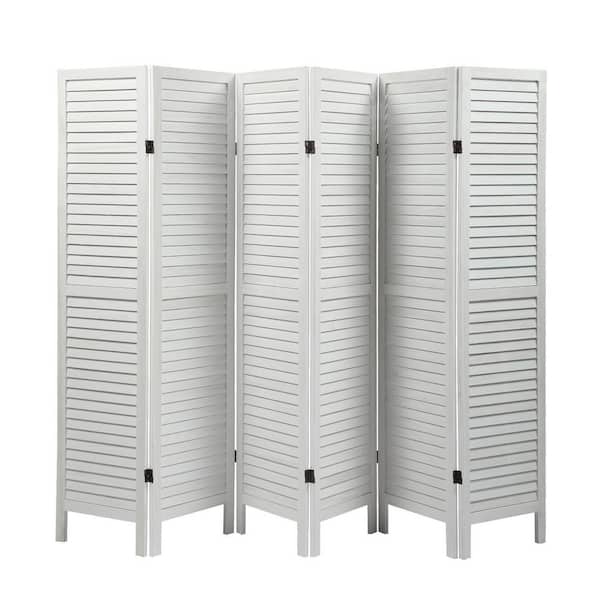 Aoibox Old white 6-Panel Sycamore Wood Panel Screen Folding Louvered Room Divider