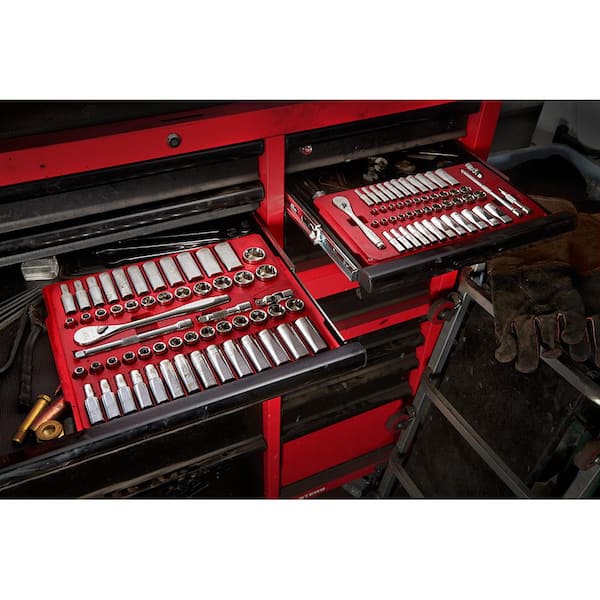 Milwaukee - 1/4 in. and 3/8 in. and 1/2 in. Drive SAE/Metric Ratchet and Socket Mechanics Tool Set (153-Piece)