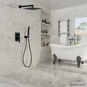 1-Spray Patterns with 2.5 GPM 10 in. Wall Mount Dual Shower Heads with Pressure Balance Valve in Matte Black