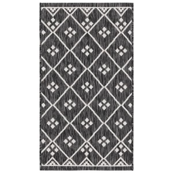 Courtyard Black/Ivory 2 ft. x 4 ft. Diamond Lattice Indoor/Outdoor Area Rug