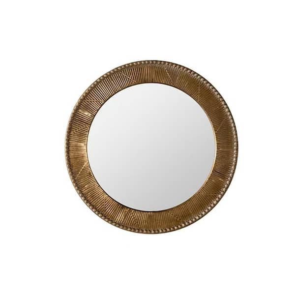 Logan Gold 31.3 in W x 31.3 in. H Boho Accent Round Iron Framed Mirror