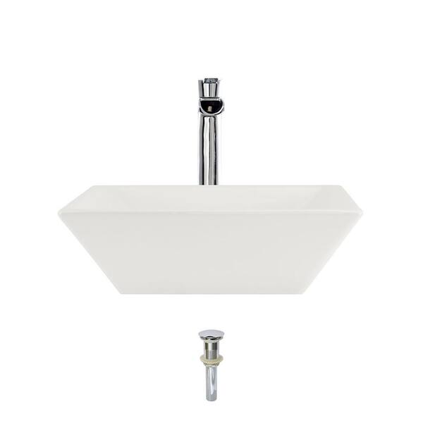 MR Direct Porcelain Vessel Sink in Bisque with 731 Faucet and Pop-Up Drain in Chrome