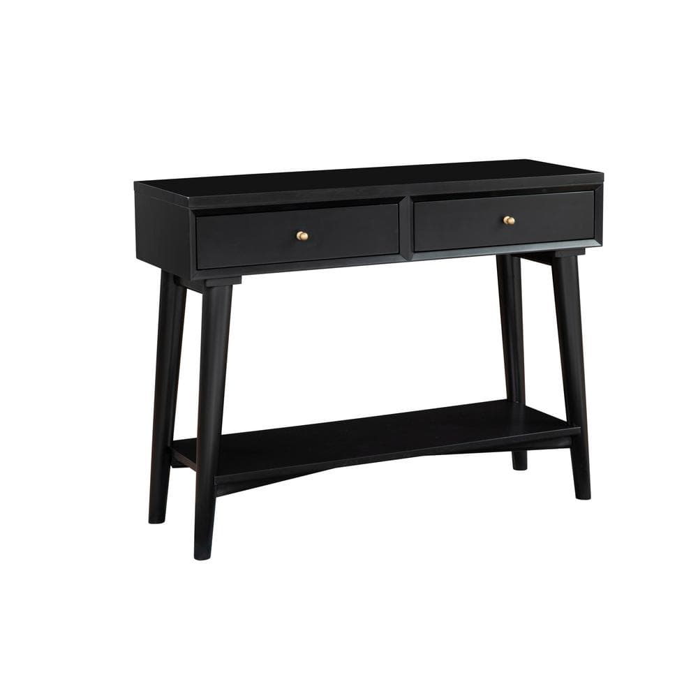 Transitional Mid-Century Black Mahogany Console Table with Storage