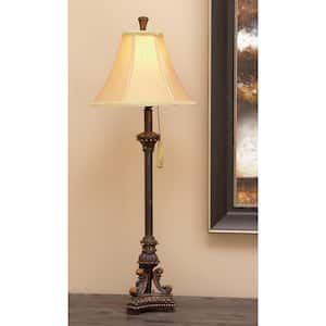 31 in. Bronze Polystone Antique Style Task and Reading Table Lamp with Tassel Pull Chain