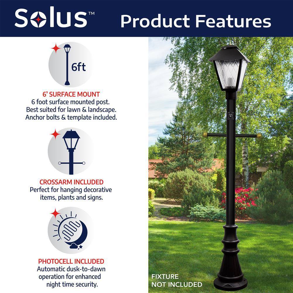 6 ft. Black Aluminum Outdoor Lamp Post with Cross Arm