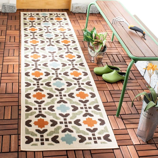 Veranda Cream/Terracotta 2 ft. x 7 ft. Geometric Indoor/Outdoor Runner Rug