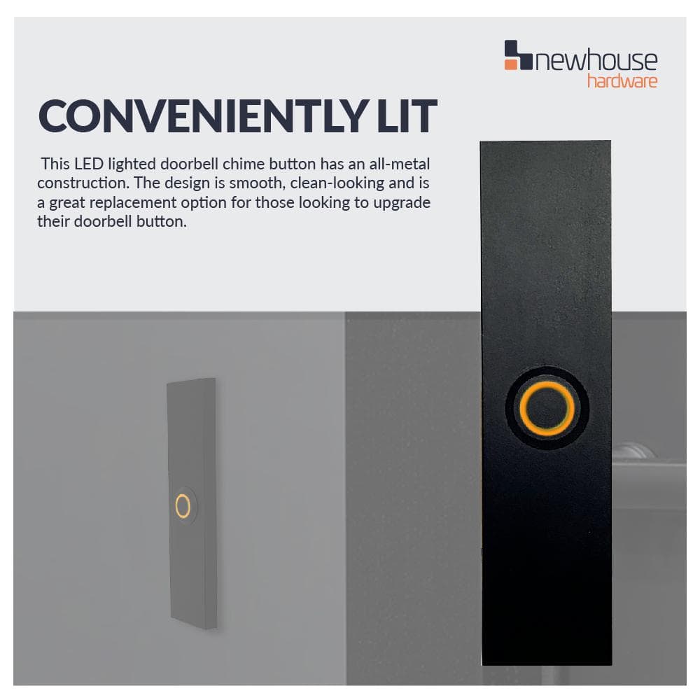 Black Rectangular LED Lighted Wired Metal Doorbell Button