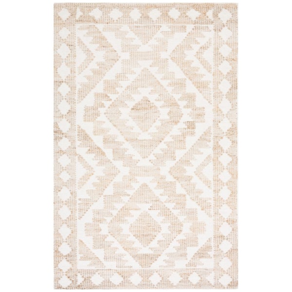SAFAVIEH Natural Fiber Ivory/Beige 8 ft. x 10 ft. Aztec Border Area Rug