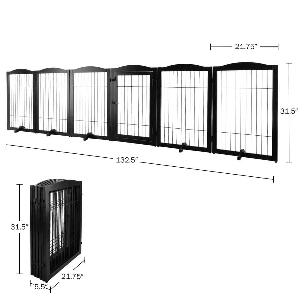Black Solid Wood and Metal Freestanding Pet Gate