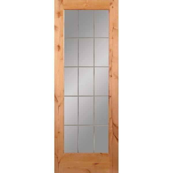 Feather River Doors 28 in. x 80 in. 15 Lite Illusions Woodgrain Unfinished Knotty Alder Interior Door Slab