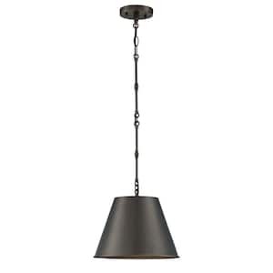 Alden 12 in. W x 8.5 in. H 1-Light Old Bronze Shaded Pendant Light with Metal Bell Shade