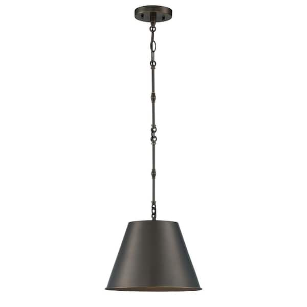 Savoy House Alden 12 in. W x 8.5 in. H 1-Light Old Bronze Shaded Pendant Light with Metal Bell Shade