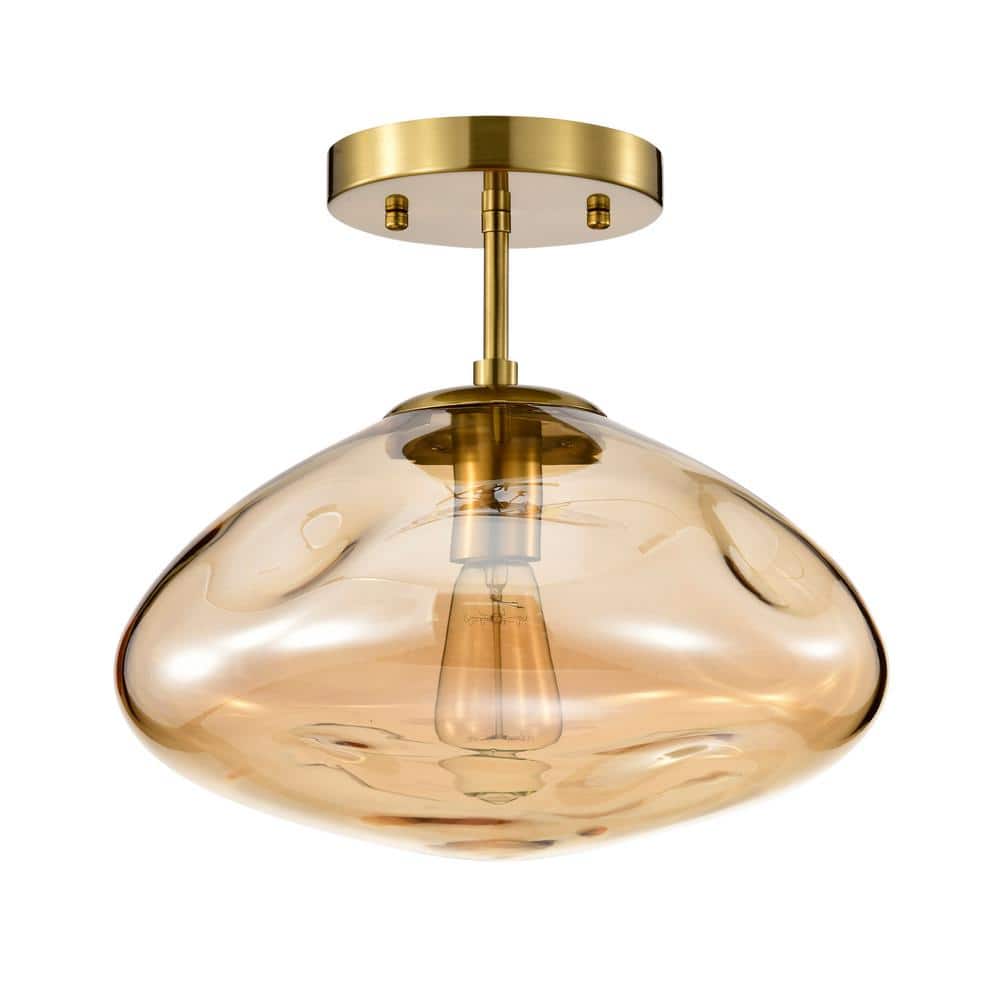 Einar 13.8 in. 1-Light Indoor Brass Finish Semi-Flush Mount Ceiling Light with Light Kit price history on PriceWatchPro