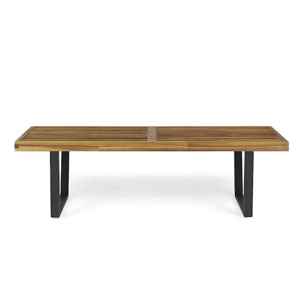 61.75 in. Brown Wood Outdoor Bench with Black Metal Legs
