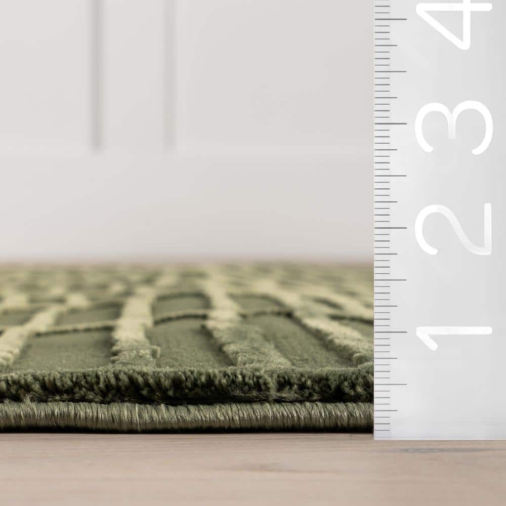 Kailani Green Geometric Machine Washable Synthetic Area Rug, 9' x 12'