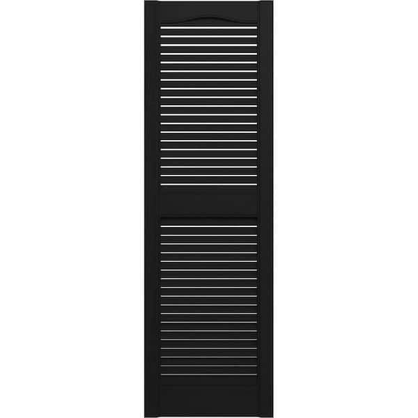Builders Edge 12 in. x 48 in. Louvered Vinyl Exterior Shutters Pair in Black 010120048002
