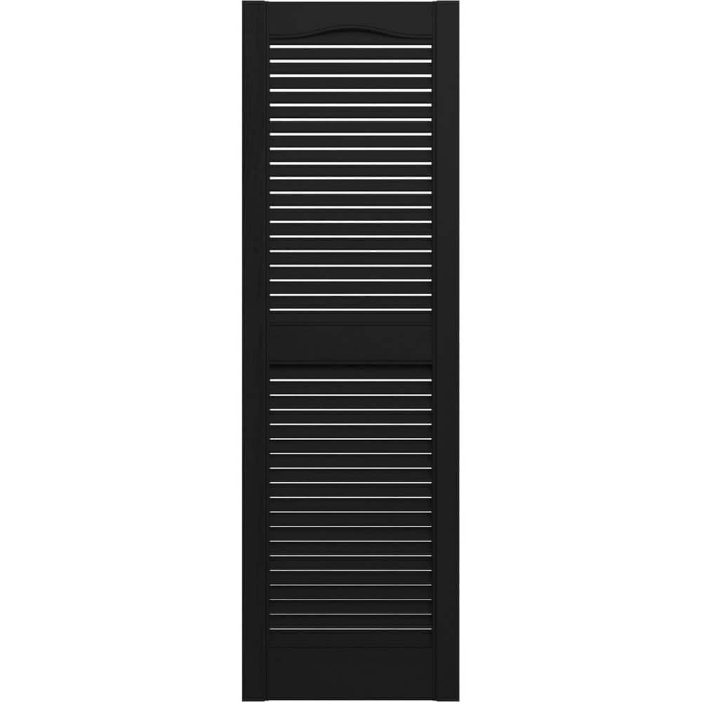 12 in. W x 52 in. H Builders Edge  Standard Cathedral Top Center Mullion  Open Louver Shutters  Includes Matching Installation Spikes  002 - Black