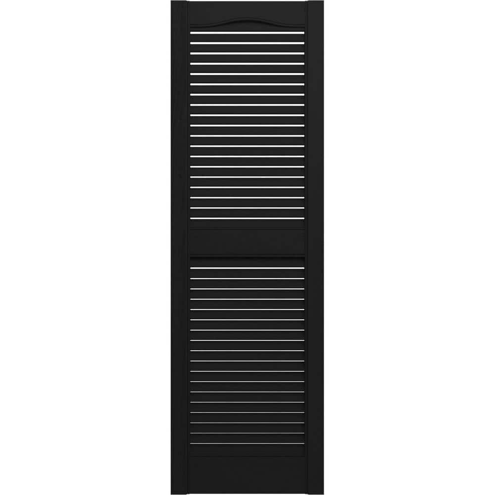 12 in. W x 72 in. H Builders Edge  Standard Cathedral Top Center Mullion  Open Louver Shutters  Includes Matching Installation Spikes  002 - Black