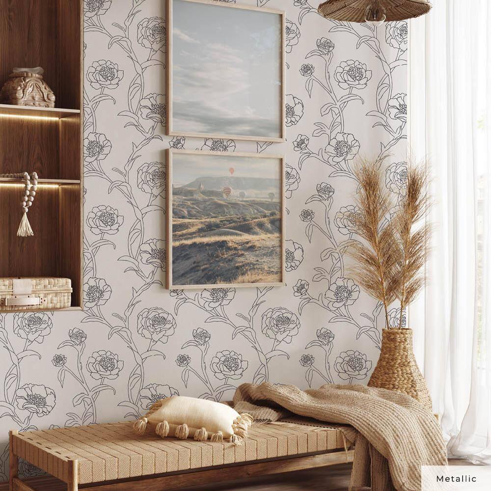 Black and White Floral Peel and Stick Wallpaper Roll