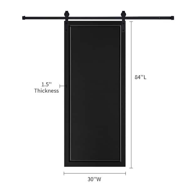AIOPOP HOME Modern Shaker 30 in. x 84 in. MDF Black Barn Sliding Door With Hardware kit