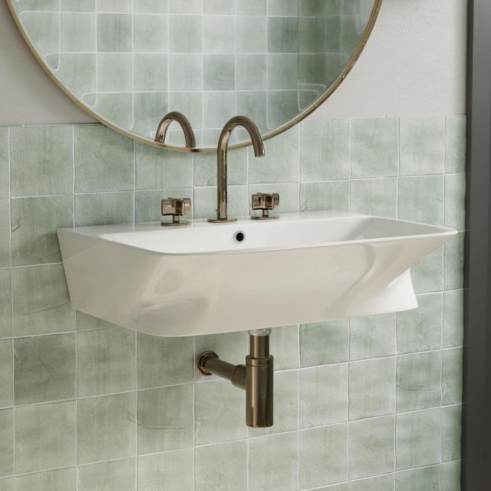 24 in. x 17 in. Rectangular White Ceramic Wall Mounted Sink w/ Rear Overflow 3 Pre-Drilled 8 in. Widespread Faucet Holes price history on PriceWatchPro